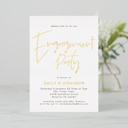 Invitation En Aluminium Jeu d'engagement de script manuscrit moderne Real  (Debout devant)
