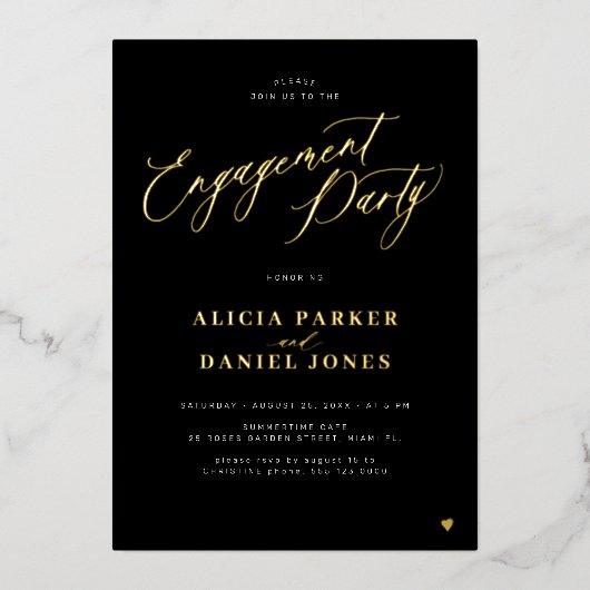Invitation En Aluminium Jeu d'engagement noir en écriture simple moderne (Recto)