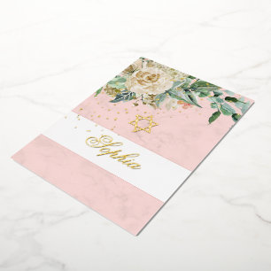 Invitation En Aluminium Jeune fille juive Gold Baby Nommer rose Roses Reli