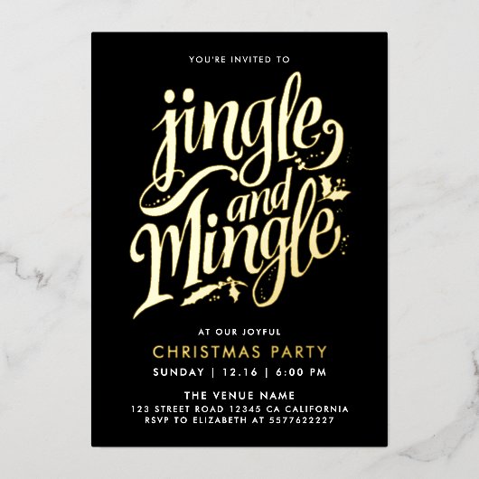 Invitation En Aluminium Jingle Et Mingle Stylish Black Gold Calligraphie (Recto)