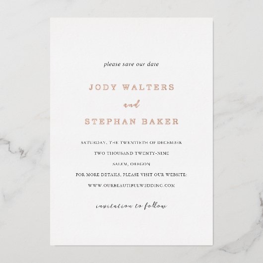 Invitation En Aluminium Jody Simple Elegant Wedding Enregistrer la date (Recto)