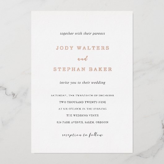 Invitation En Aluminium Jody Simple Mariage élégant (Recto)