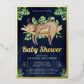 Invitation En Aluminium Joli Adorable couchage Sloth Marine Baby shower Or (Recto)