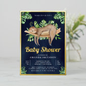 Invitation En Aluminium Joli Adorable couchage Sloth Marine Baby shower Or (Debout devant)