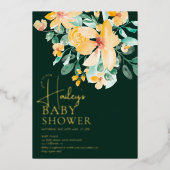Invitation En Aluminium Joli baby shower fleuri vert jaune jardin (Recto)