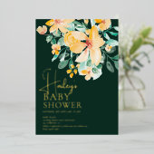 Invitation En Aluminium Joli baby shower fleuri vert jaune jardin (Debout devant)