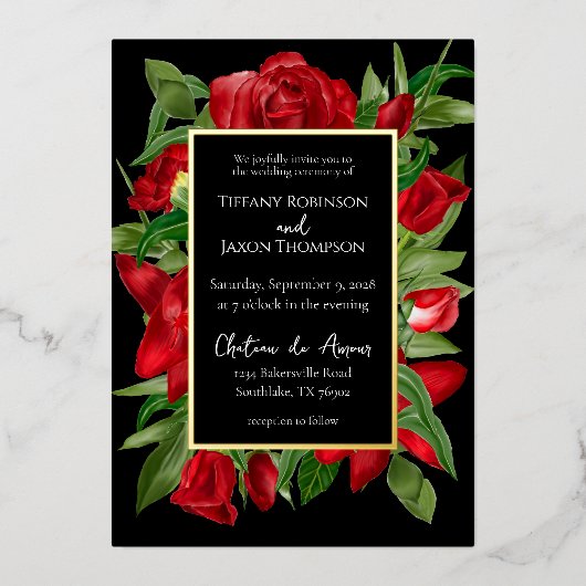 Invitation En Aluminium Joli Bouquet Floral Rouge Real (Recto)