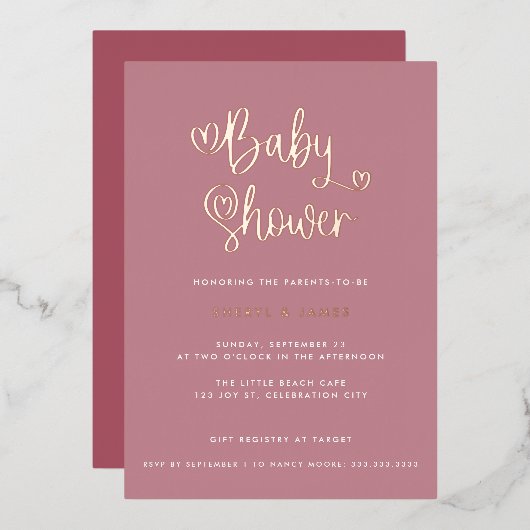 Invitation En Aluminium Joli Dusty Rose rose fille Baby shower de script d (Recto/Verso)
