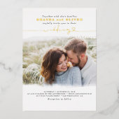 Invitation En Aluminium Joli Script Élégant Photo superposition Mariage bl (Recto)