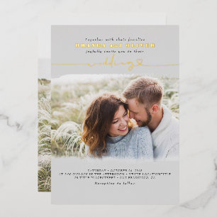 Invitation En Aluminium Joli Script Élégant Photo superposition Mariage gr