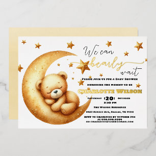 Invitation En Aluminium Jolie aquarelle d'ours endormi sur la lune pour un