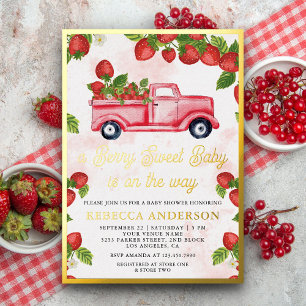 Invitation En Aluminium Jolie camionnette à fraises Baby Shower doré sucré