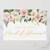 Invitation En Aluminium Jolie Fleurs Rouges Serez-Vous Ma Fille D'Honneur (Recto)