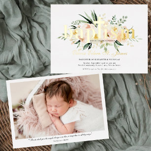 Invitation En Aluminium Jolie Florale   Baptême Photo Rose & Or
