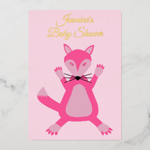 Invitation En Aluminium Jolie Renarde Bébé Fille Rose Personnalisée