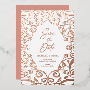 Invitation En Aluminium Jolie Rose Gold Floral Lace Mariage