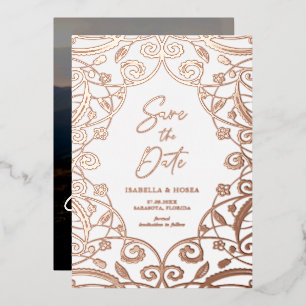 Invitation En Aluminium Jolie Rose Gold Floral Lace Photo de Mariage