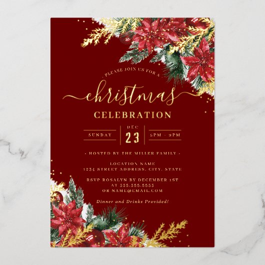Invitation En Aluminium Jolly Gold Leaf Foliing Noël Party (Recto)