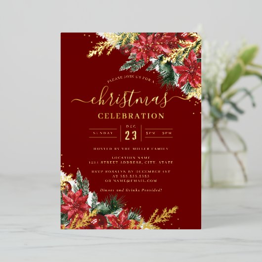 Invitation En Aluminium Jolly Gold Leaf Foliing Noël Party (Debout devant)