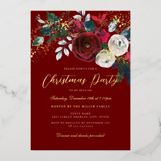 Invitation En Aluminium Jolly Gold Sparkle Foliing Noël Party (Recto)