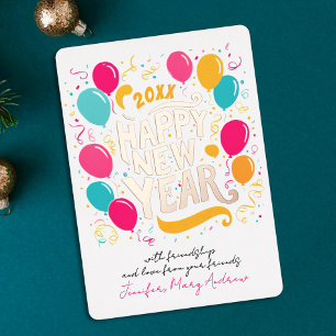 Invitation En Aluminium Jouer Glam Nouvel An Ballons colorés Typographie
