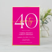 Invitation En Aluminium Jour d'anniversaire minimal rose Quarante Script (Debout devant)