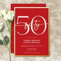 Jour d'anniversaire minimal rouge cinquante