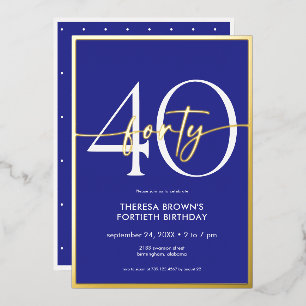 Invitation En Aluminium Jour d'anniversaire minimal Royal Blue Gold Script