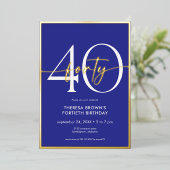 Invitation En Aluminium Jour d'anniversaire minimal Royal Blue Gold Script (Debout devant)