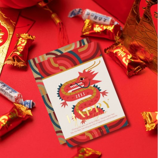 Invitation En Aluminium Jour de l'an 2024 Rouge Dragon chinois