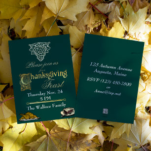 Invitation En Aluminium Jour de Thanksgiving or et vert