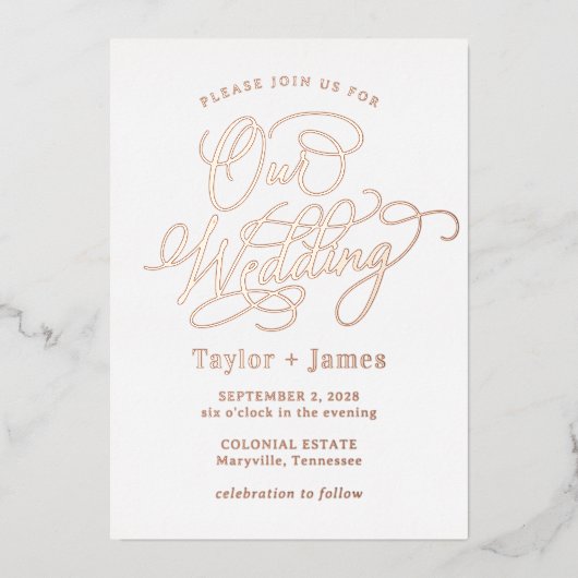 Invitation En Aluminium Journée spéciale VRAI FOIL Élégant Mariage Invitat (Recto)