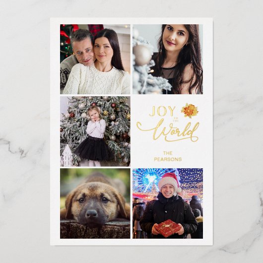 Invitation En Aluminium Joy To the World Poinsettias Collage 5 Photos (Recto)