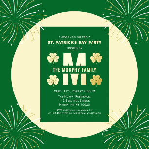 Invitation En Aluminium Joyeuse fête de la Saint-Patrick Nom de famille Mo