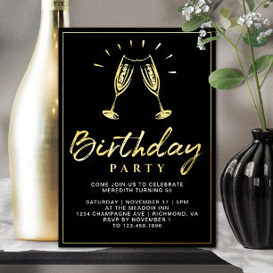Invitation En Aluminium Joyeux Anniversaire Champagne Amusement Glam Noir