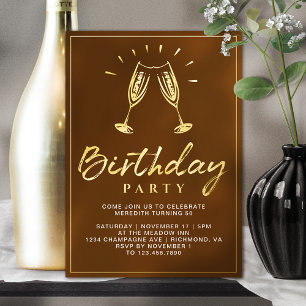 Invitation En Aluminium Joyeux Anniversaire Champagne Orange Brûlé Rouille