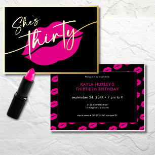 Invitation En Aluminium Joyeux Anniversaire Trente Ans Lèvres Rose Minimal