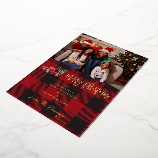 Invitation En Aluminium Joyeux Camion de Noël & Buffalo Check Photo H (Rotation)