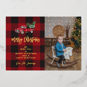 Invitation En Aluminium Joyeux Camion de Noël & Buffalo Check Photo V