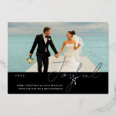 Invitation En Aluminium Joyeux Mariage Mr & Mrs First Christmas Photo (Recto)