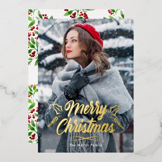Invitation En Aluminium Joyeux Noël avec Botanical Photo Holiday (Recto/Verso)