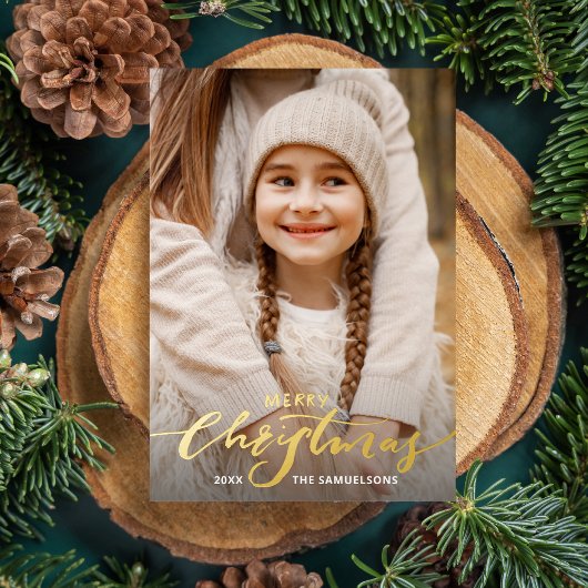 Invitation En Aluminium Joyeux Noël Calligraphie 2 Photos Or