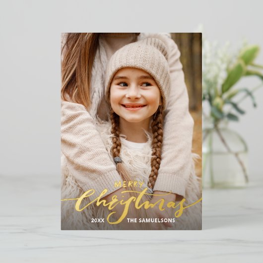 Invitation En Aluminium Joyeux Noël Calligraphie 2 Photos Or (Debout devant)
