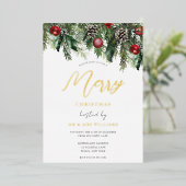 Invitation En Aluminium Joyeux Noël de fête d'or (Debout devant)