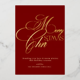 Invitation En Aluminium Joyeux Noël Écriture Dorée Rouge Minimal Fête