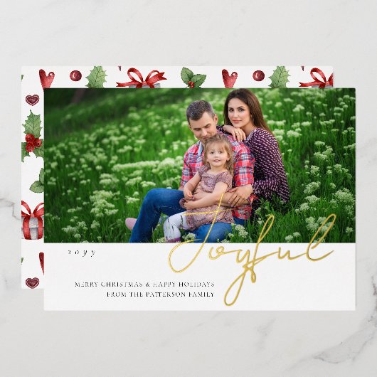 Invitation En Aluminium Joyeux Noël Famille Photo Script moderne (Recto/Verso)