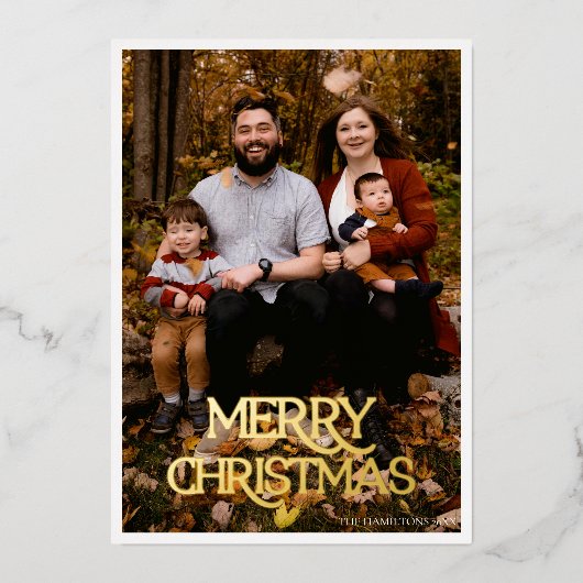 Invitation En Aluminium Joyeux Noël Feuille d'Or Noir et Blanc Rayé (Recto)