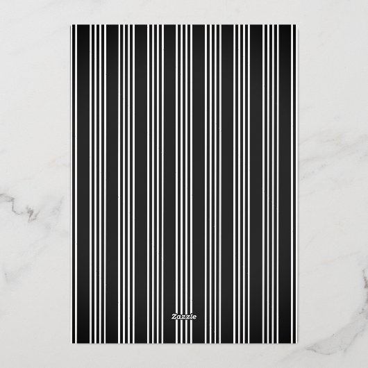 Invitation En Aluminium Joyeux Noël Feuille d'Or Noir et Blanc Rayé (Verso)