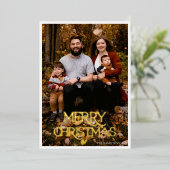 Invitation En Aluminium Joyeux Noël Feuille d'Or Rayure Noir et Blanc (Debout devant)