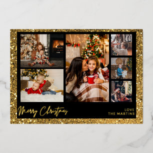 Invitation En Aluminium Joyeux Noël Paillettes Faux Or Multi Photo